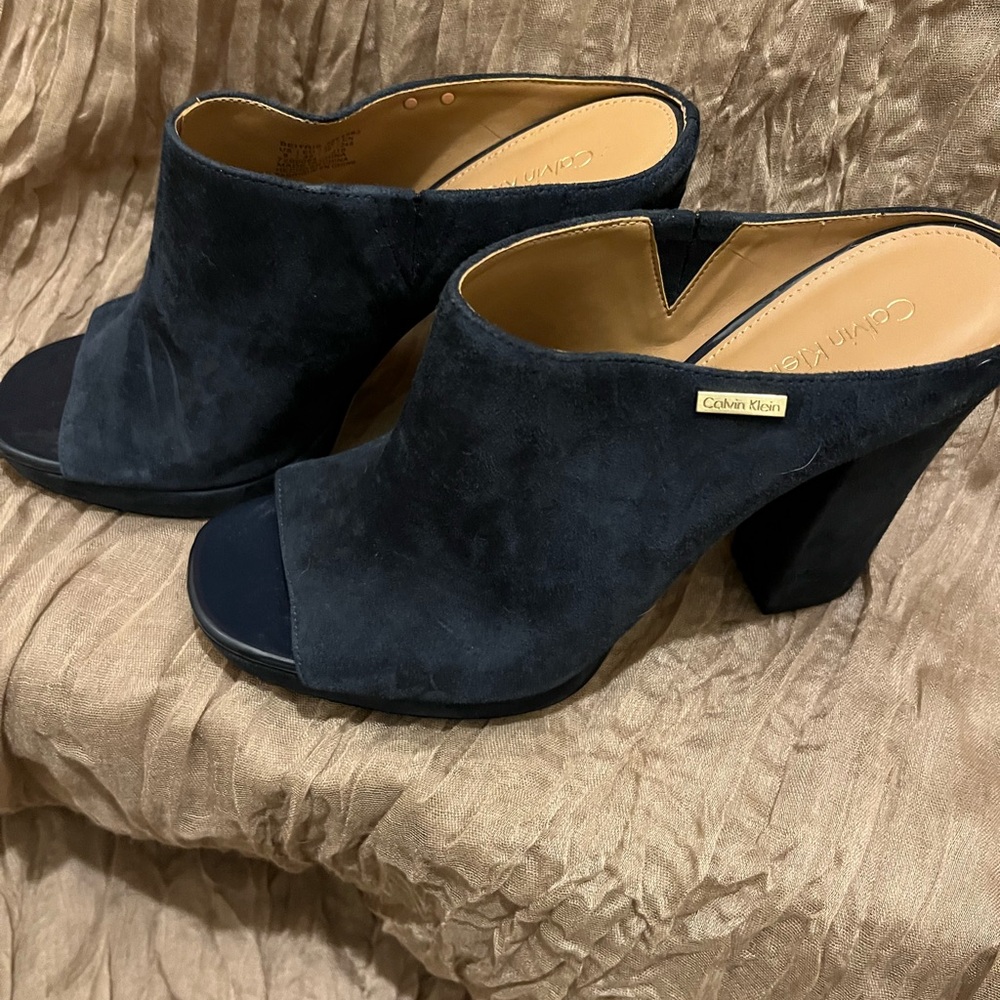 Calvin Klein Blue Mules with Chunky Heel
